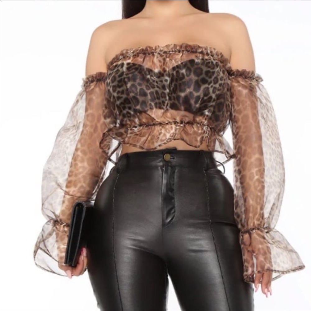 Fashion Nova Leopard Print Sheer Blouse